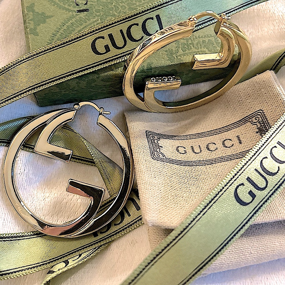 Authentic Large Gucci Blondie Cut-Out Hoop Earrings